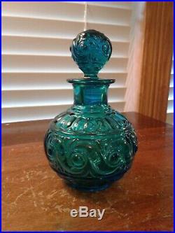 Vintage Signed Baccarat Blue Swirl Perfume Bottle Mint Condition 5 1/2 Tall