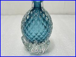 Vintage Signed Blue and Clear Cut Crystal Perfume Bottle with Stopper 6 Tall