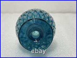 Vintage Signed Blue and Clear Cut Crystal Perfume Bottle with Stopper 6 Tall
