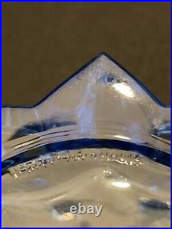 Vintage Signed CZECH Art Deco BLUE Crystal Perfume Bottle Flower Dauber Intact