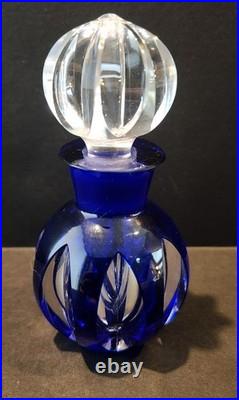 Vintage Signed Cobalt Blue Cut to Clear Glass Faceted Perfume Bottle with Stopper Vintage Signed Cobalt Blue Cut to Clear Glass Faceted Perfume Bottle with Stopper