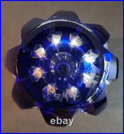 Vintage Signed Cobalt Blue Cut to Clear Glass Faceted Perfume Bottle with Stopper