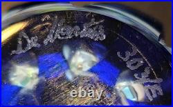 Vintage Signed Cobalt Blue Cut to Clear Glass Faceted Perfume Bottle with Stopper