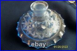 Vintage Signed Czech Blue and Clear Perfume Bottle With Lady Art Deco 8 1/4