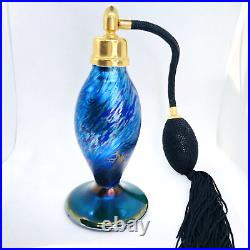 Vintage Signed Jon Bush Blue Aurene Iridescent DeVilbiss Style Perfume Atomizer