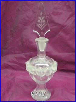 Vintage Signed Lalique, France MARTINE rose floral perfume bottle w stopper 8.5