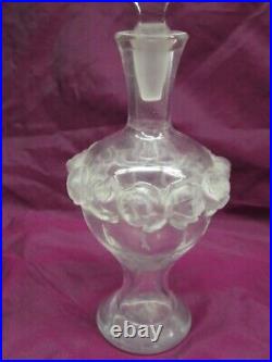 Vintage Signed Lalique, France MARTINE rose floral perfume bottle w stopper 8.5