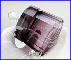 Vintage Signed Moser Alexandrit Amethyst Crystal 3pc Vanity Set Art Deco Bottle