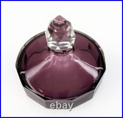 Vintage Signed Moser Alexandrit Amethyst Crystal 3pc Vanity Set Art Deco Bottle