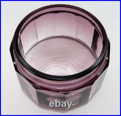 Vintage Signed Moser Alexandrit Amethyst Crystal 3pc Vanity Set Art Deco Bottle