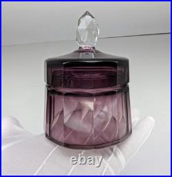 Vintage Signed Moser Alexandrit Amethyst Crystal 3pc Vanity Set Art Deco Bottle