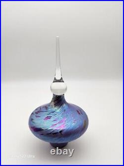 Vintage Signed Roger Vines'96 Art Glass Iridescent Swirl 6 Perfume Bottle Nice