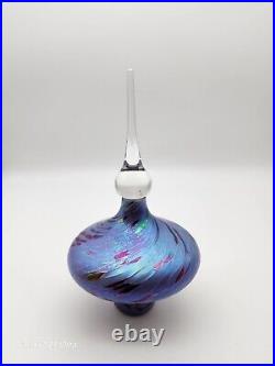 Vintage Signed Roger Vines'96 Art Glass Iridescent Swirl 6 Perfume Bottle Nice