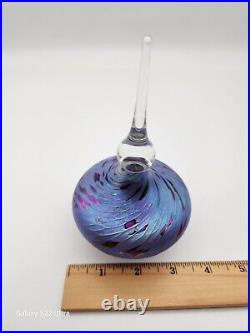 Vintage Signed Roger Vines'96 Art Glass Iridescent Swirl 6 Perfume Bottle Nice