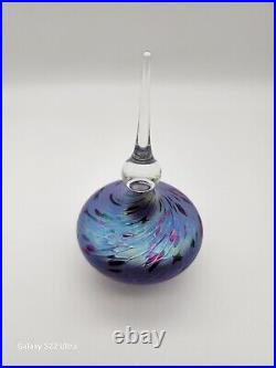 Vintage Signed Roger Vines'96 Art Glass Iridescent Swirl 6 Perfume Bottle Nice