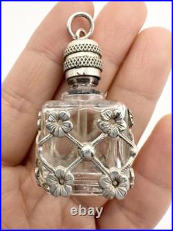 Vintage Silver Floral Glass Perfume Bottle Pendant
