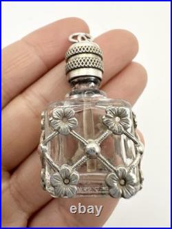 Vintage Silver Floral Glass Perfume Bottle Pendant