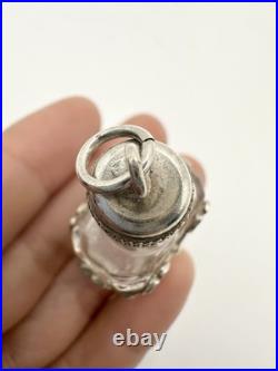 Vintage Silver Floral Glass Perfume Bottle Pendant