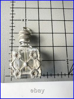 Vintage Silver Floral Glass Perfume Bottle Pendant