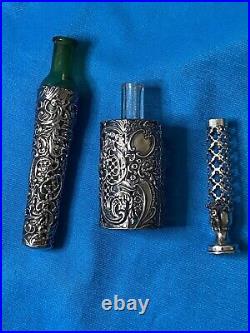 Vintage Silver/ Glass Perfume Bottles 3 Lovely