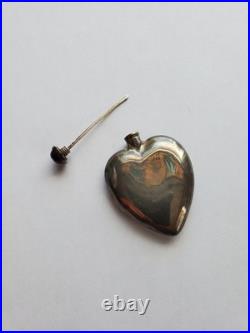 Vintage Silver Heart Shaped Perfume Bottle