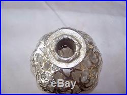 Vintage Silver Overlay Perfume Bottle w Stopper & Engraved Flower