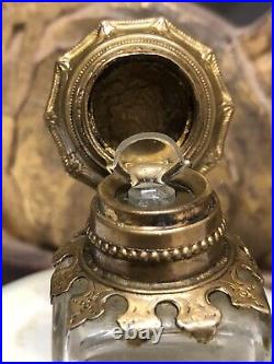 Vintage Snuff Perfume Glass Bottle Bottle with Bronze Top