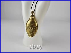 Vintage Solid Brass Double Face Perfume Bottle Chatelaine Pendant Leather Cord