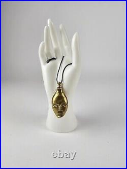 Vintage Solid Brass Double Face Perfume Bottle Chatelaine Pendant Leather Cord