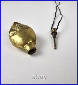 Vintage Solid Brass Double Face Perfume Bottle Chatelaine Pendant Leather Cord