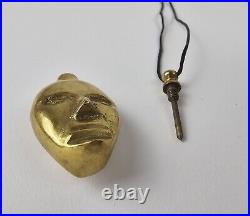 Vintage Solid Brass Double Face Perfume Bottle Chatelaine Pendant Leather Cord