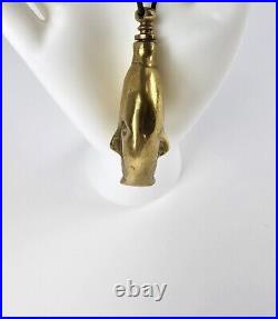 Vintage Solid Brass Double Face Perfume Bottle Chatelaine Pendant Leather Cord