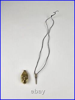 Vintage Solid Brass Double Face Perfume Bottle Chatelaine Pendant Leather Cord