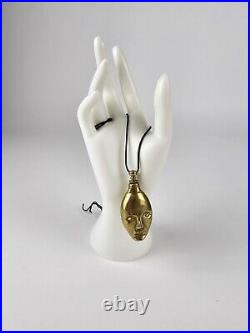 Vintage Solid Brass Double Face Perfume Bottle Chatelaine Pendant Leather Cord