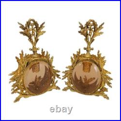 Vintage Solid Brass Ormolu Cherub Glass Perfume Bottles Vanity Set Pair Antique