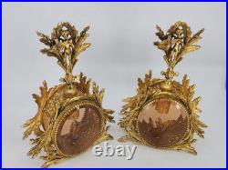 Vintage Solid Brass Ormolu Cherub Glass Perfume Bottles Vanity Set Pair Antique