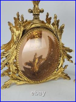 Vintage Solid Brass Ormolu Cherub Glass Perfume Bottles Vanity Set Pair Antique