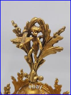 Vintage Solid Brass Ormolu Cherub Glass Perfume Bottles Vanity Set Pair Antique