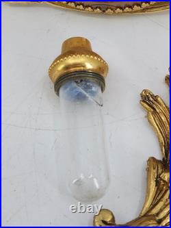 Vintage Solid Brass Ormolu Cherub Glass Perfume Bottles Vanity Set Pair Antique
