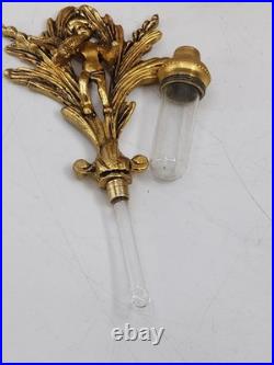 Vintage Solid Brass Ormolu Cherub Glass Perfume Bottles Vanity Set Pair Antique