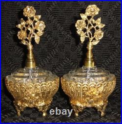 Vintage Solid Brass Vanity Mirror Tray & Two Perfume Bottles, Circa Unknown, Exc