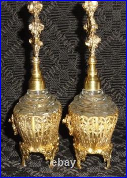 Vintage Solid Brass Vanity Mirror Tray & Two Perfume Bottles, Circa Unknown, Exc