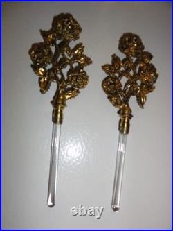 Vintage Solid Brass Vanity Mirror Tray & Two Perfume Bottles, Circa Unknown, Exc