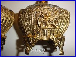 Vintage Solid Brass Vanity Mirror Tray & Two Perfume Bottles, Circa Unknown, Exc