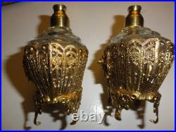 Vintage Solid Brass Vanity Mirror Tray & Two Perfume Bottles, Circa Unknown, Exc
