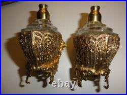 Vintage Solid Brass Vanity Mirror Tray & Two Perfume Bottles, Circa Unknown, Exc