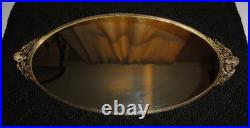 Vintage Solid Brass Vanity Mirror Tray & Two Perfume Bottles, Circa Unknown, Exc