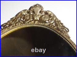 Vintage Solid Brass Vanity Mirror Tray & Two Perfume Bottles, Circa Unknown, Exc