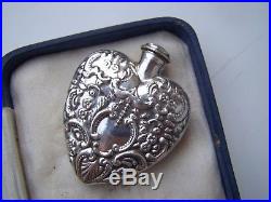 Vintage Solid Sterling Silver Large 3d Heart Chatelaine Perfume Bottle Pendant