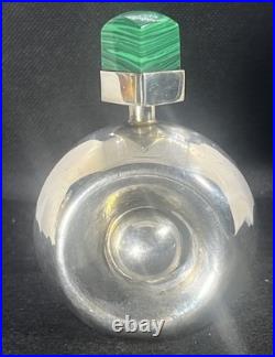 Vintage Solid Sterling Silver Perfume Bottle Dresser Size 3.50h Malachite 102g